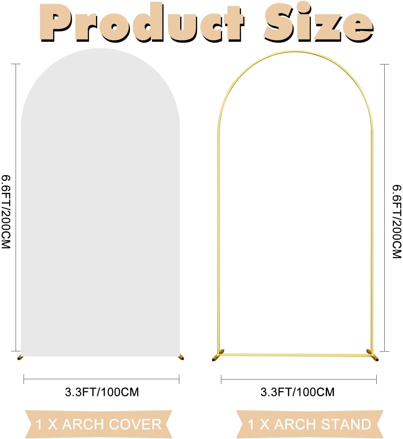 Soporte arco boda 6.6ft cubierta spandex blanca marco dorado