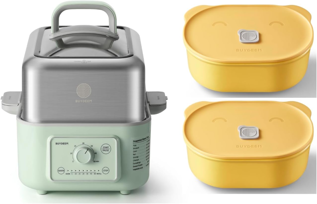 Vaporizador eléctrico de alimentos de 5.3 cuartos de galón con 2 recipientes de cerámica color amarillo