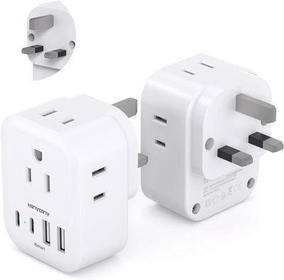 Adaptador enchufe EE.UU. a Reino Unido 2uds con USB