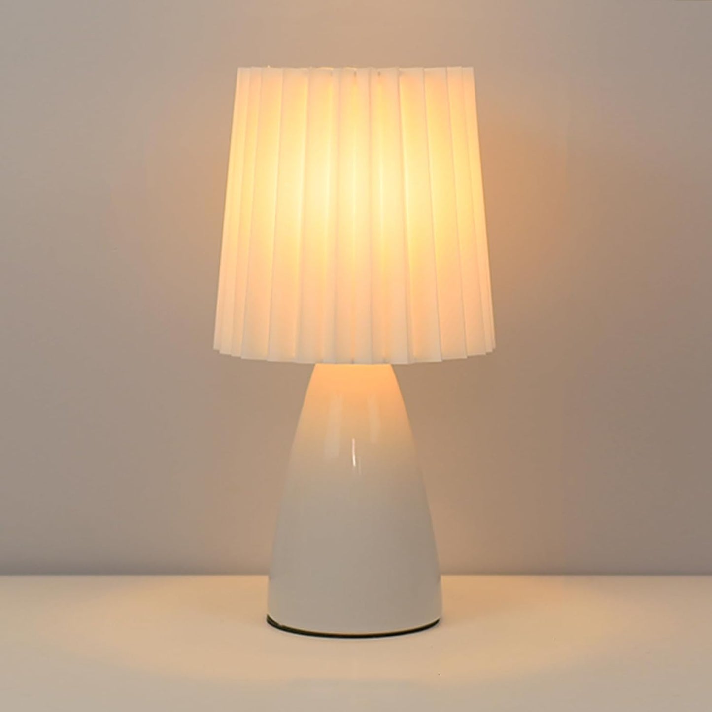 Lámpara nocturna cerámica tela plisada luz LED ajustable
