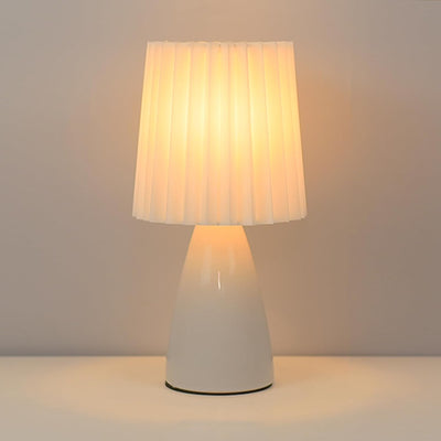 Lámpara nocturna cerámica tela plisada luz LED ajustable