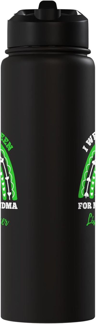 Bottella de agua aislada de acero inoxidable con ribete verde contra el cáncer de hígado