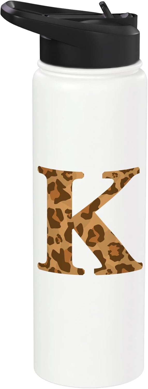 Botella agua acero inox aislada inicial K leopardo