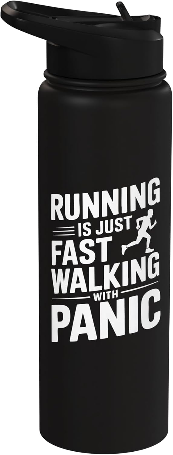 Bottella de agua acero inoxidable aislada diseño Running Fast Walking Panic Runner
