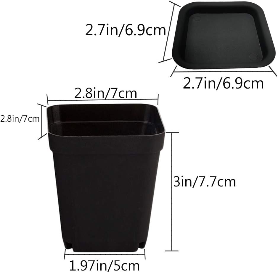 24 Macetas Plástico Cuadradas 7.6cm Negras para Interior y Exterior