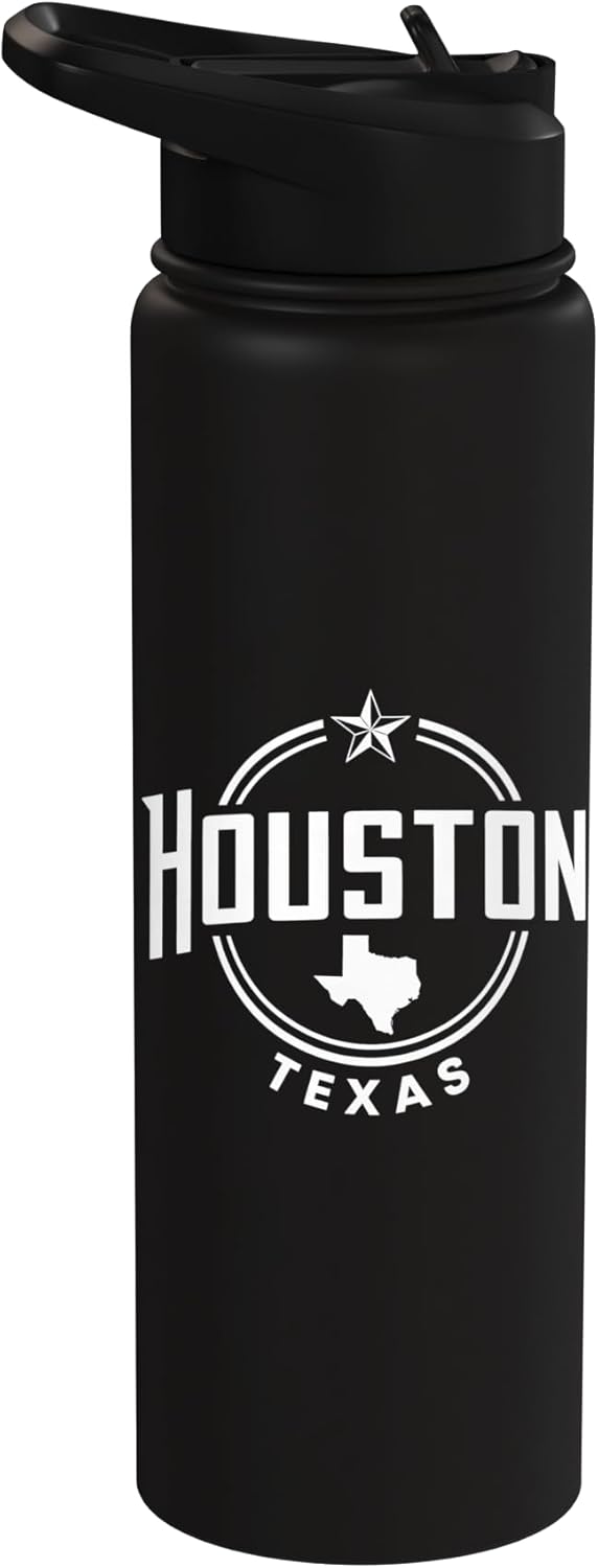 Botella agua acero inox aislada con palma de Texas