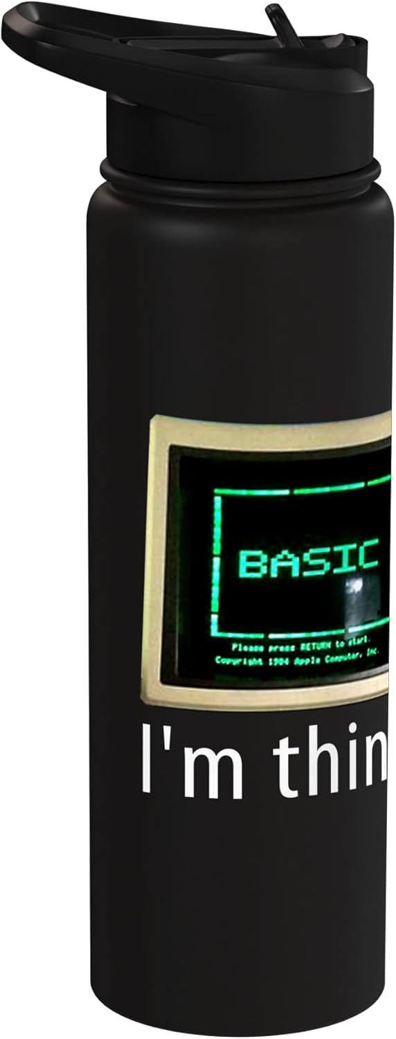 Botella de agua acero inoxidable retro tech 80s con pantalla