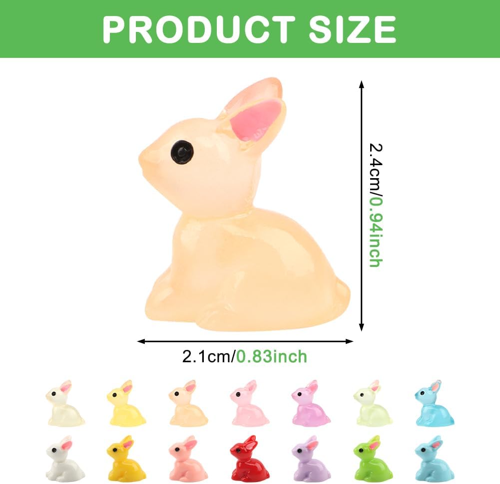 70 Pzas Conejos Resina Luminosos Pascua 7 Colores Mini