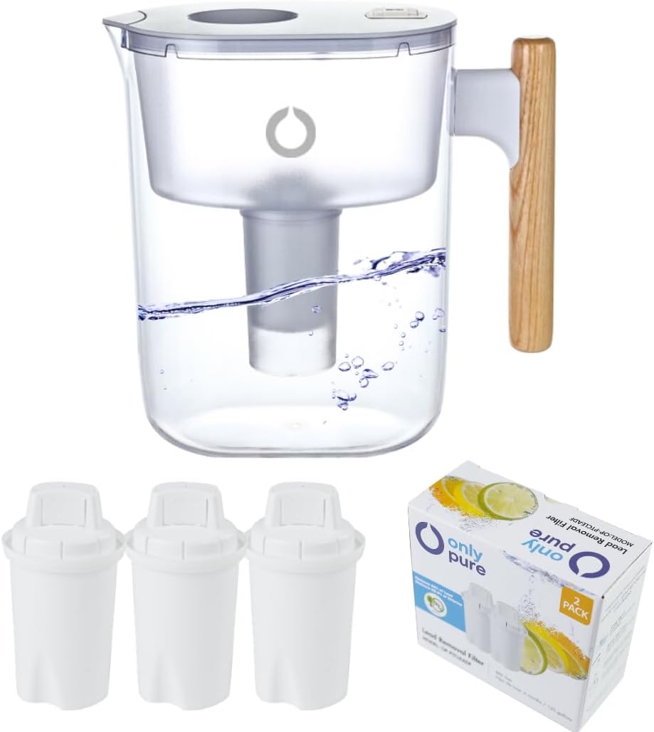 Jarra de filtro de agua de 10 tazas con mango de madera sin BPA