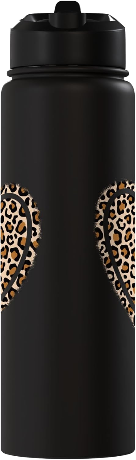 Botella de agua con patrón leopardo corazón para mujer y niña