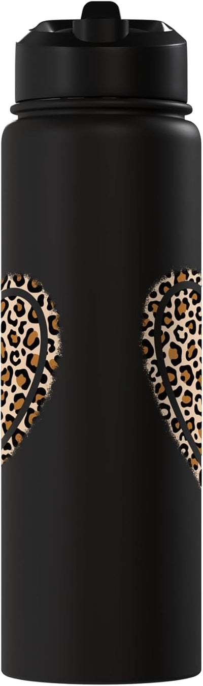 Botella de agua con patrón leopardo corazón para mujer y niña