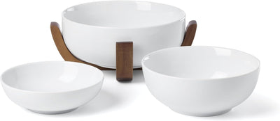 Set 24 Cuencos Soporte Madera Apto Lavavajillas Microondas Blanco