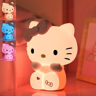Luz Nocturna Gatito Niños 3 Colores LED Recargable Táctil