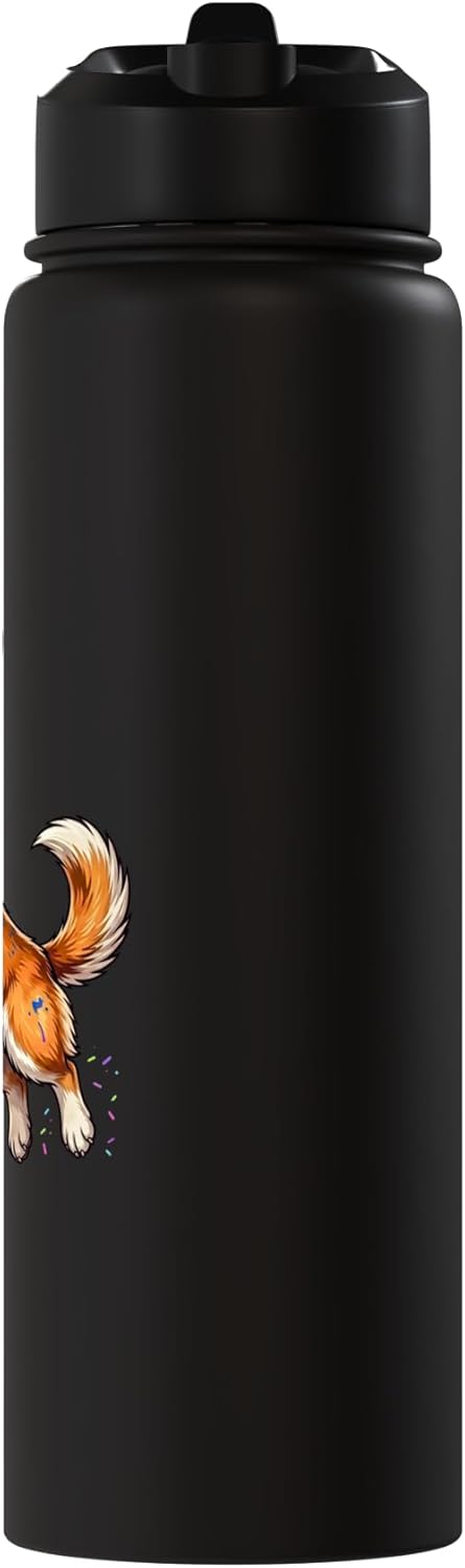 Botella de agua acero inoxidable con perro corgi jugando béisbol