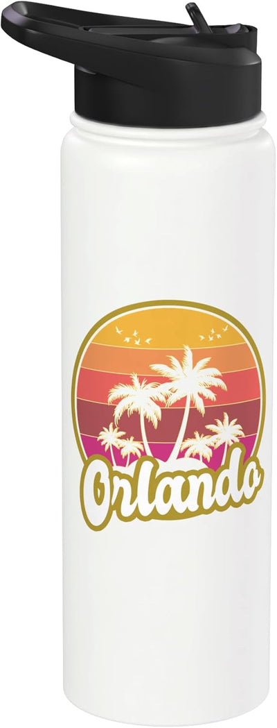 Botella agua aislada acero inox Orlando FL atardecer retro