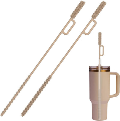 2 Cepillos Silicona Limpiadores Popote Vidrio 9.84pulg Rosa