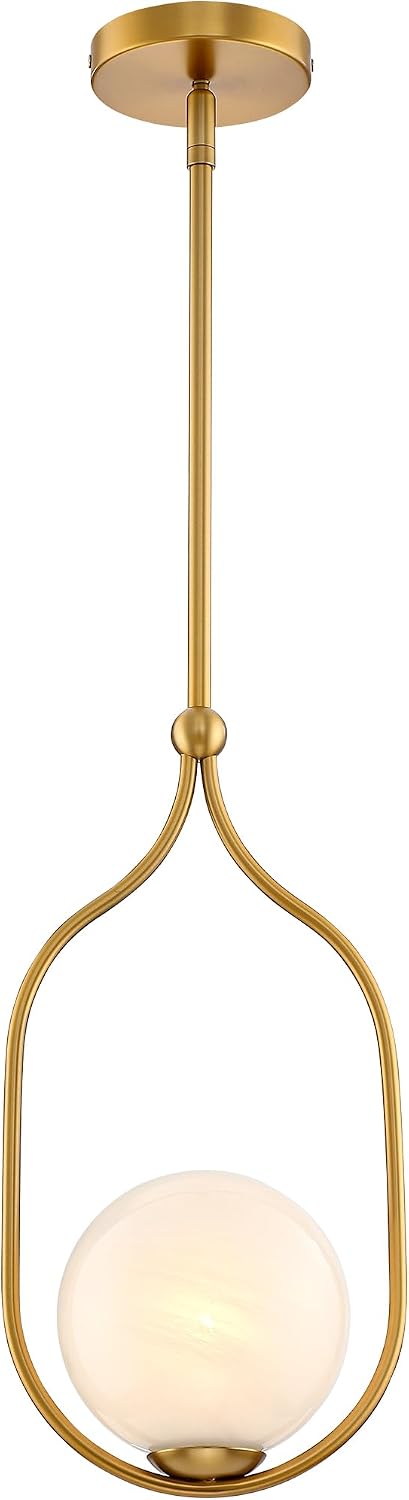 Lámpara colgante globo vidrio soplado latón dorado cocina
