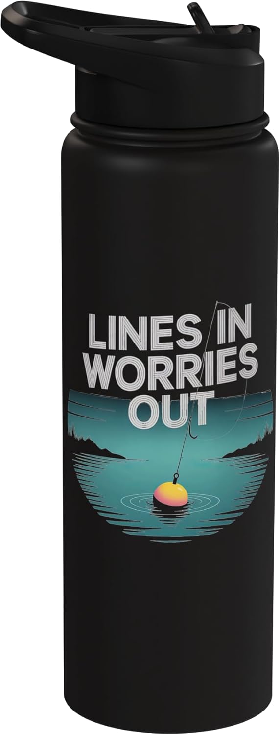 Botella de agua aislada de acero inoxidable con diseño de pescador colorido