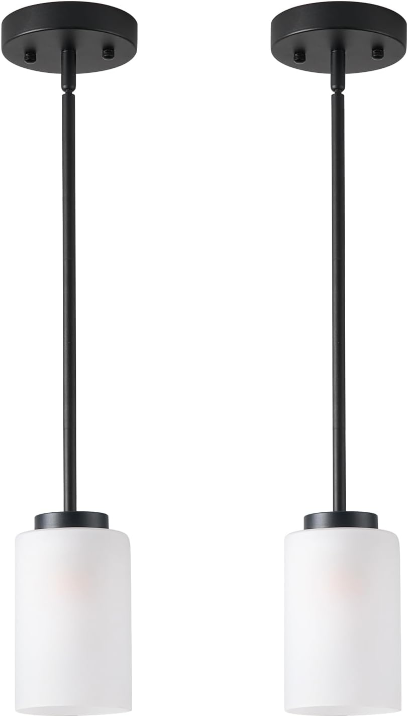 2 Lámparas Colgantes Ajustables Vidrio Esmerilado Blanco Negro