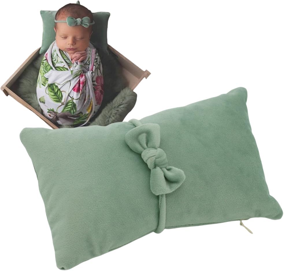 Almohada terciopelo diadema para posar bebé verde claro