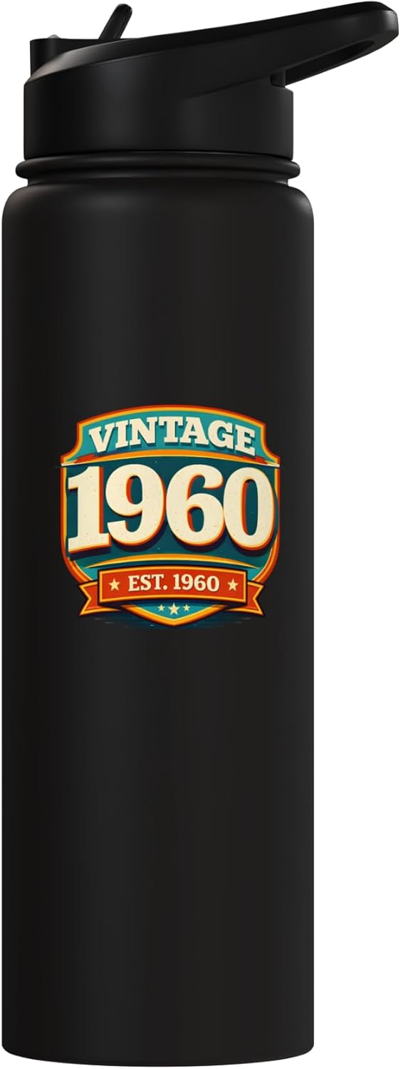 Botella de agua vintage estilo 60s acero inoxidable aislada