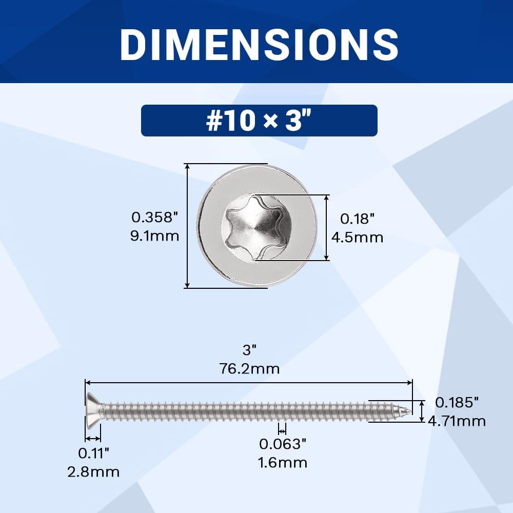 Tornillos Torx #10 x 3 acero inox set 30 pzas