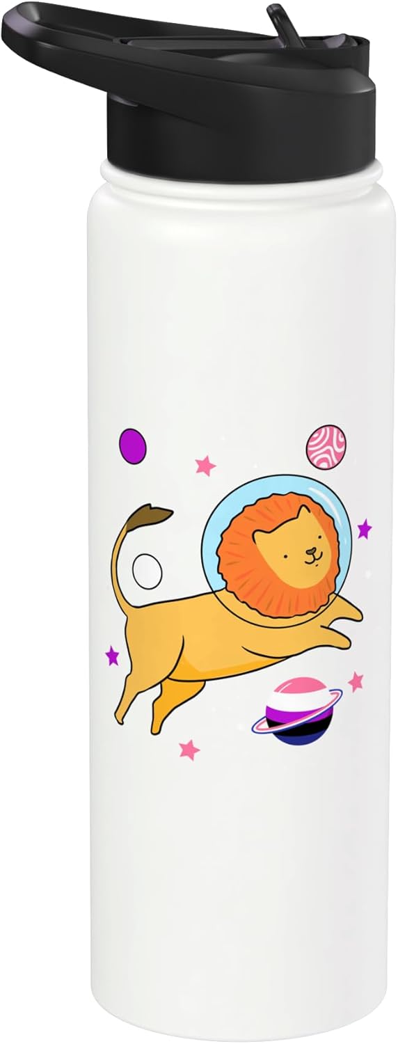 Botella de agua acero inoxidable aislada Genderfluid Lion In Space