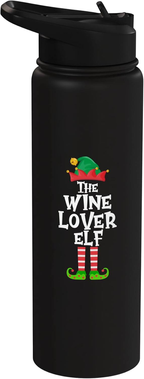 Bote de agua acero inoxidable aislado para navidad elfo amante del vino