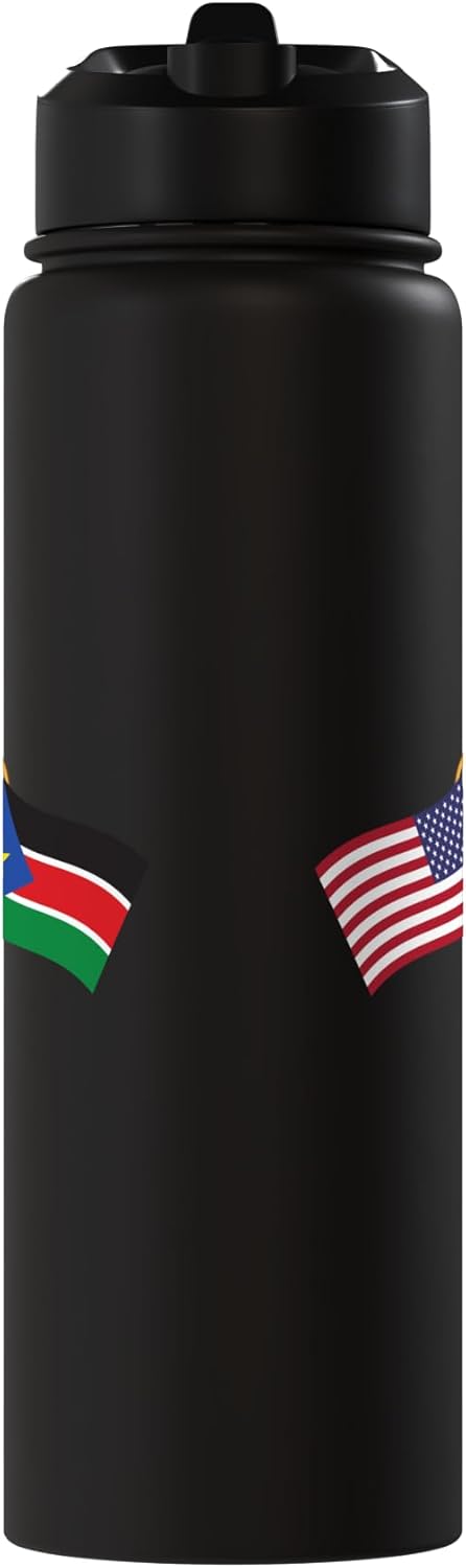 Botella agua acero inox aislada bandera Sudán del Sur