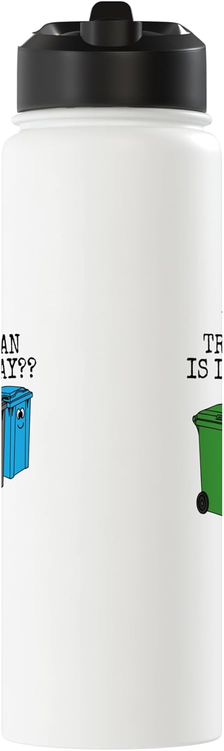 Botella agua acero inox aislada con chiste sobre basura