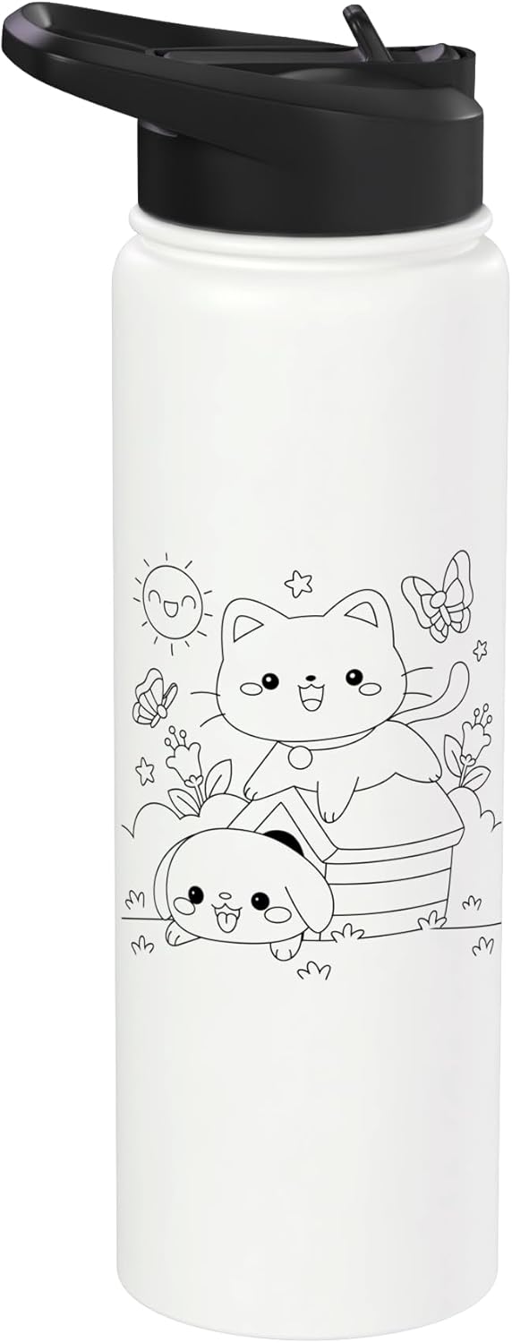 Bote de agua acero inoxidable para pintar y colorear con perro
