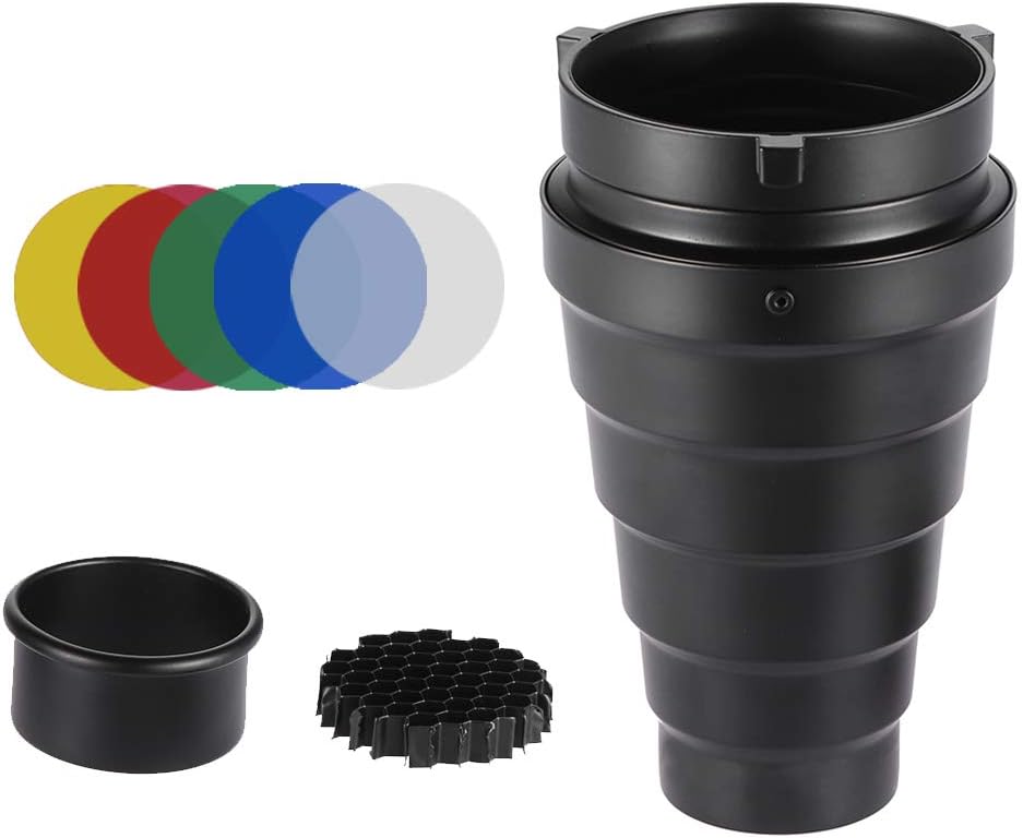 Kit 5 piezas snoot metal cónico con rejilla panal para Bowens Mount