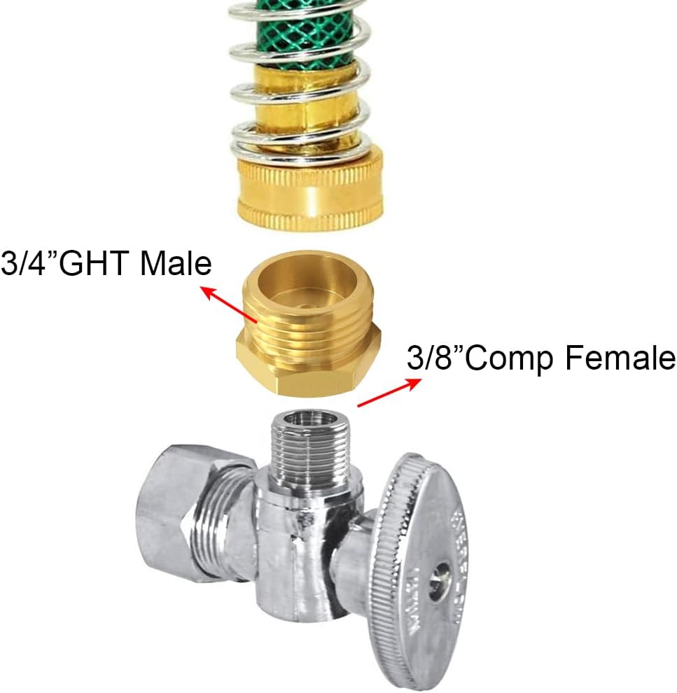 2 Pzas Adaptador 3/4 GHT a 3/8 Rosca Latón Conector Manguera
