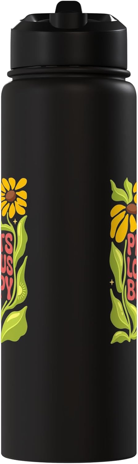 Botella agua acero inox aislada estilo boho con flores