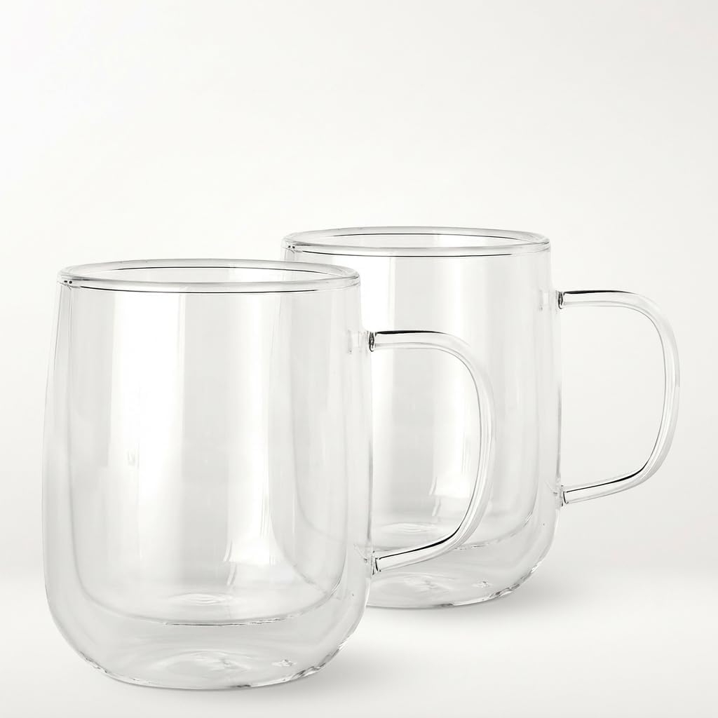 Tazas café vidrio doble pared 14oz set 2