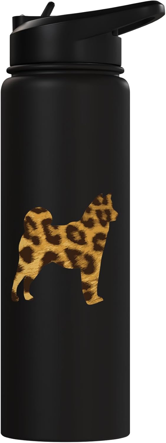 Botella de agua acero inoxidable con estampado de gato leopardo y perro shiba inu