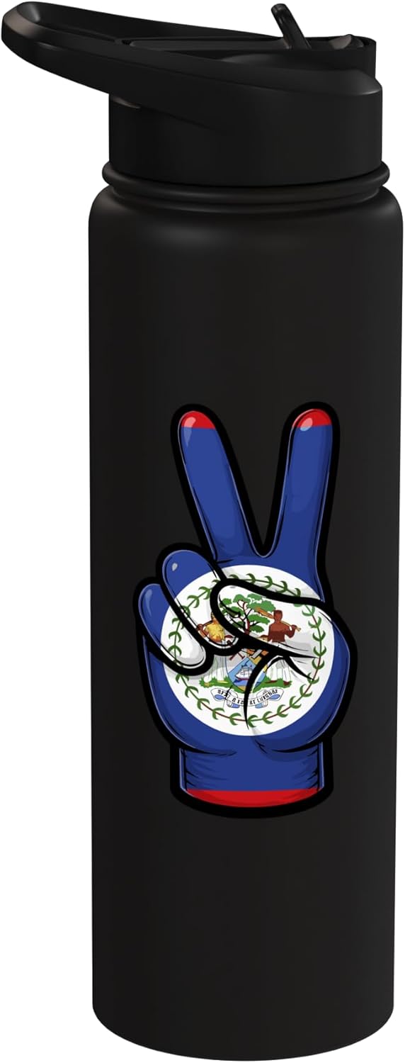 Botella de agua aislada con bandera de Belice en acero inoxidable