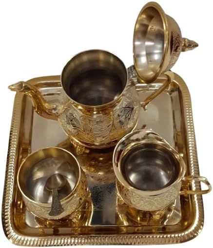 Juego té latón macizo estilo mogol vintage con bandeja