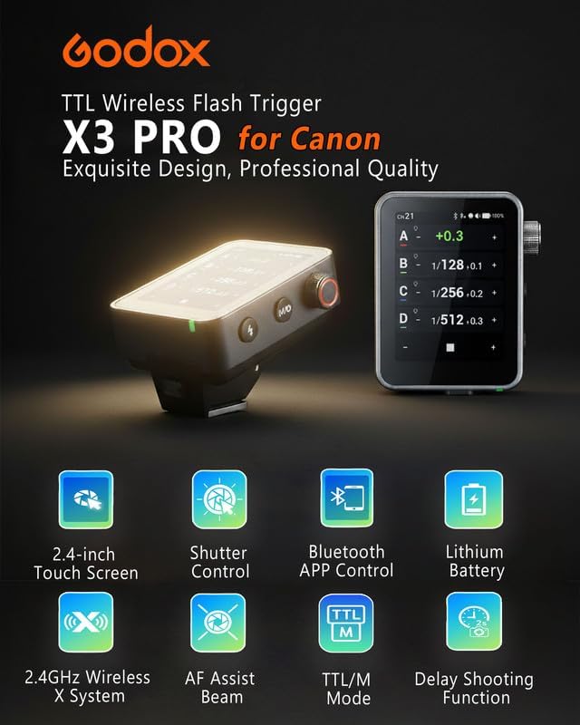 Disparador flash Canon Bluetooth control táctil 2.4GHz