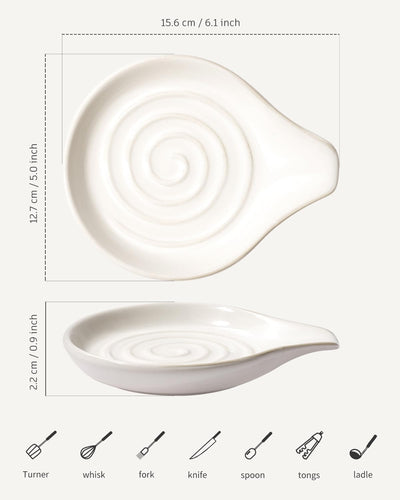 Soporte cuchara cerámica blanca encimera cocina 5.1pulg