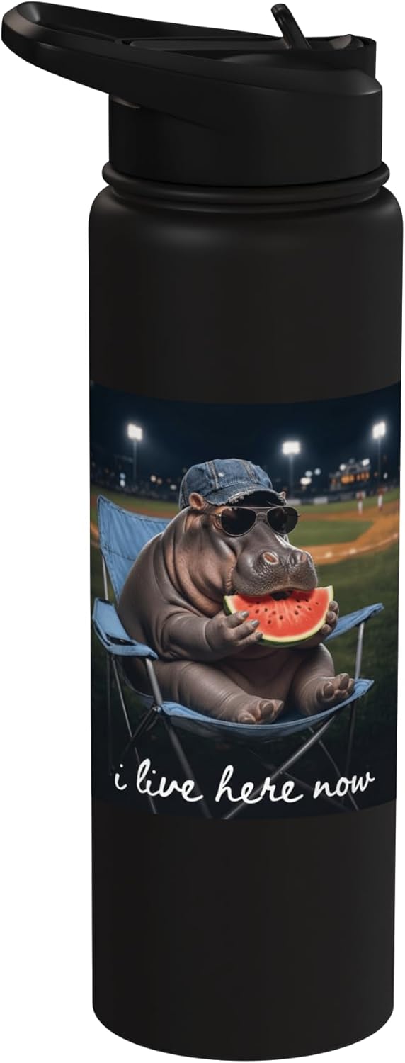 Bote de agua acero inoxidable Funny Hippo I Live Here Now