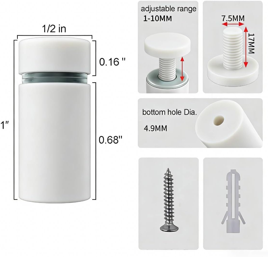 8 Pzas Separadores Acero Inox 1/2x1 Pulg Blanco