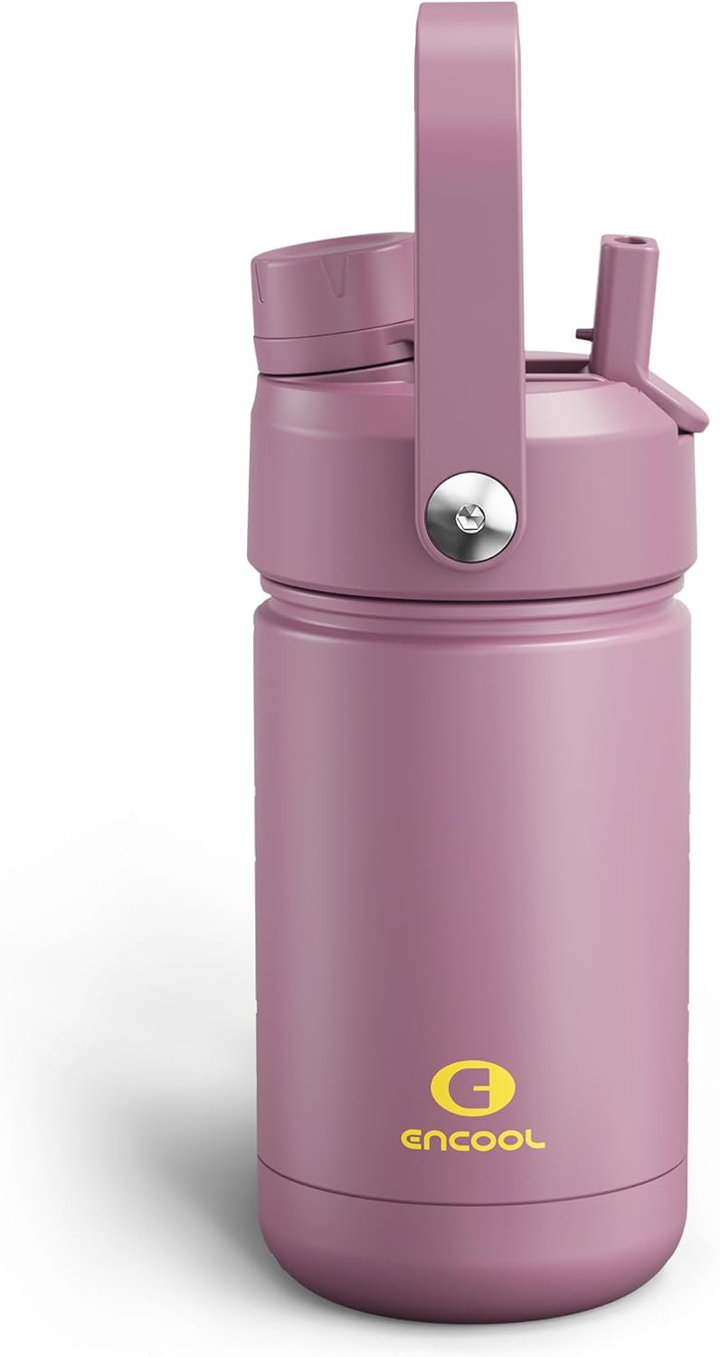 Botella de agua aislada sin BPA con popote doble para niños