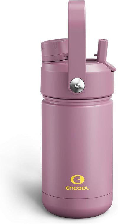 Botella de agua aislada sin BPA con popote doble para niños