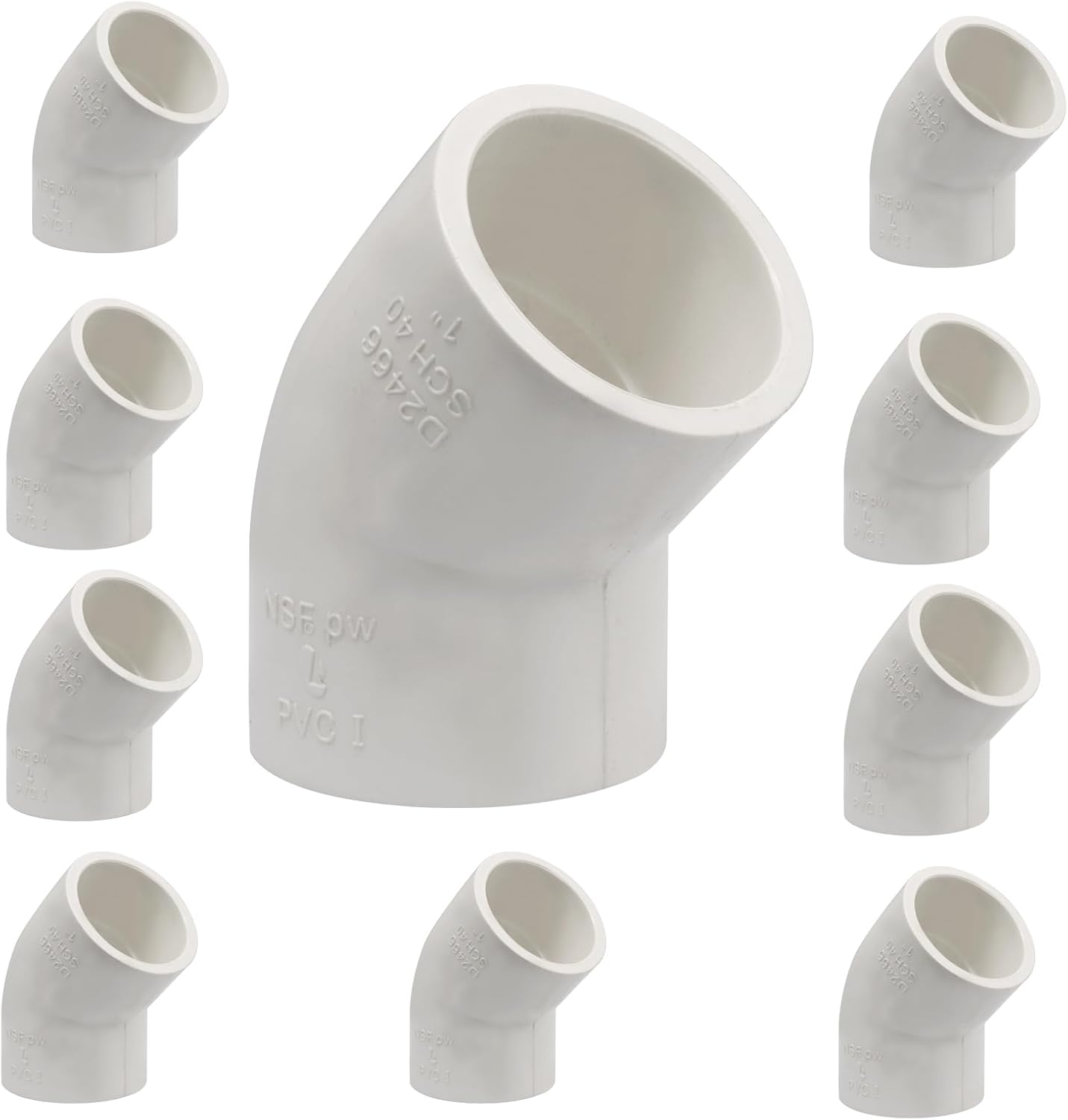 Conector PVC 1 pulgada 45 grados SCH40 10 pzas