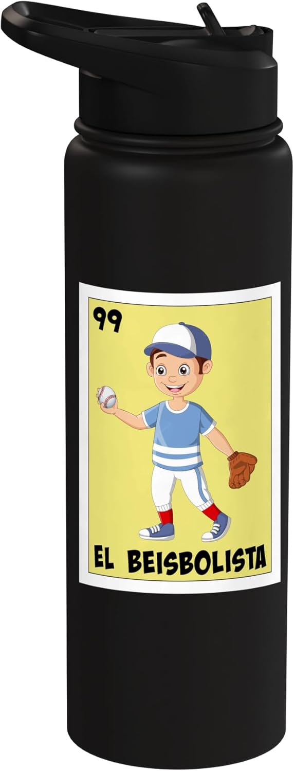 Botella de agua acero inoxidable diseño beisbolista niño mexicano