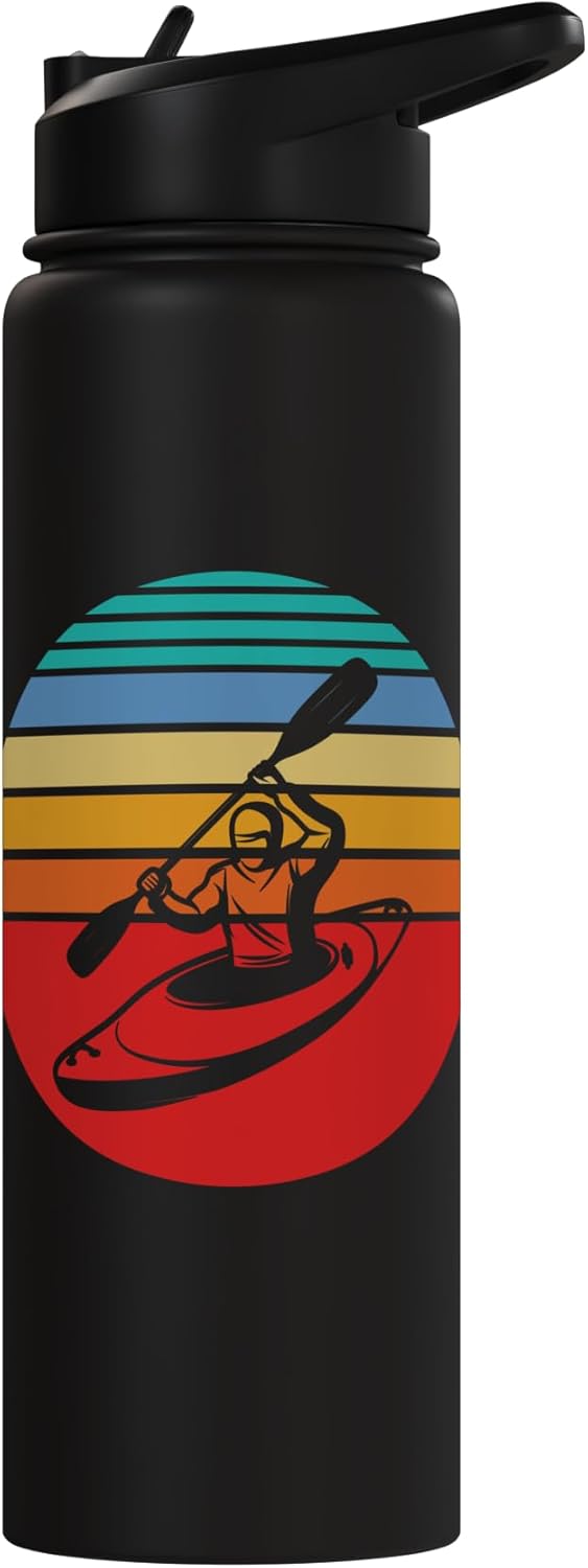 Bottella de agua acero inoxidable aislada deporte agua retro atardecer