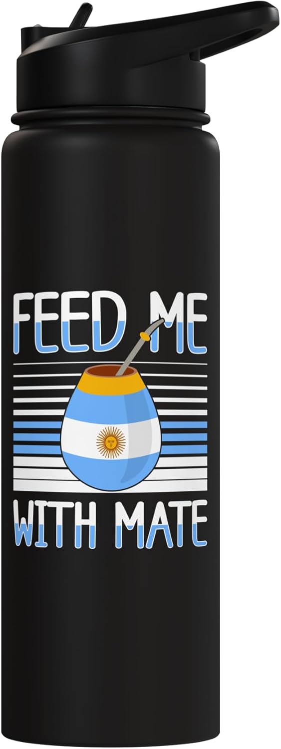 Botella de agua aislada con bombilla de acero inoxidable yerba mate argentina