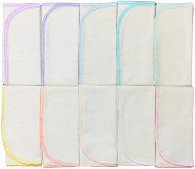 Set 10 toallas franela algodón orgánico 11x12pulg bordes pastel