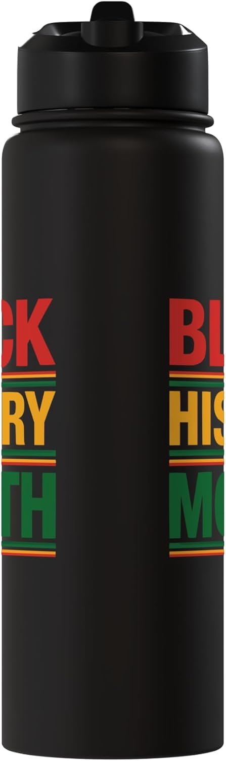 Botella agua acero inox aislada melanina afroamericana